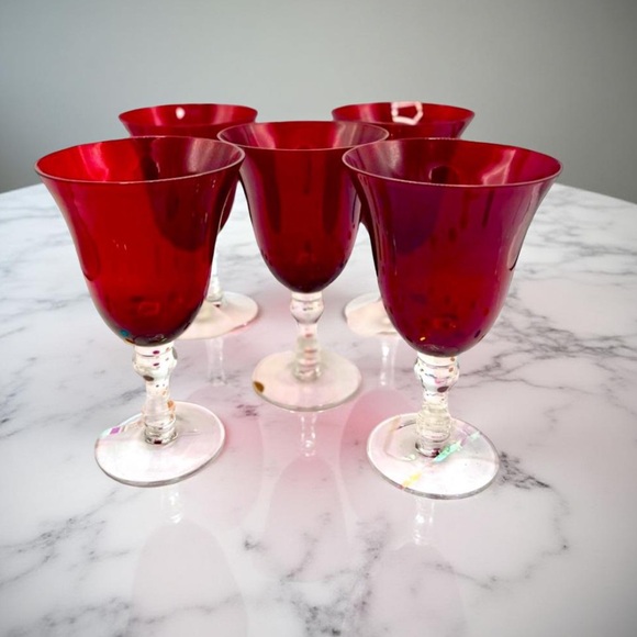 Ruby red glasses crystal stems Vintage - Wine/Champagne Vintage - Picture 14 of 14